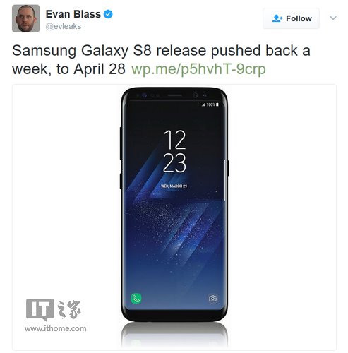 供應(yīng)鏈消息：三星S8將于4月28日在加拿大上市