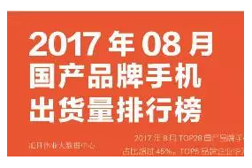 2017年8月國產(chǎn)品牌手機(jī)出貨量排行榜