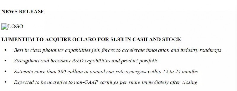 Finisar霸王之位不保？Lumentum18億美元拿下Oclaro