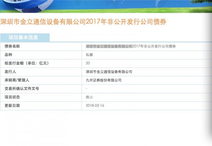 金立回應(yīng)20億債券終止：項(xiàng)目自行中止 與本次融資無關(guān)