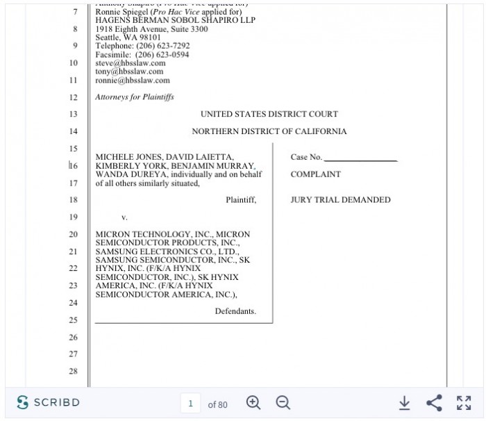 三星、海力士等涉嫌串謀操縱芯片價格 被提起集體訴訟
