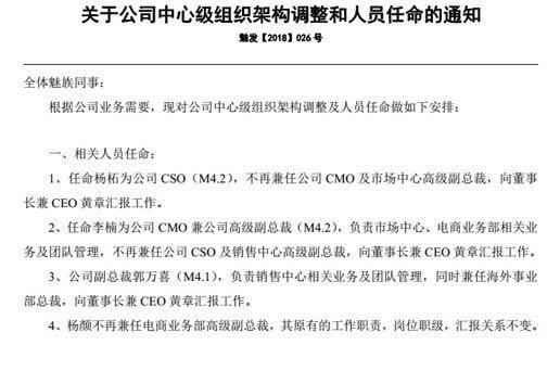 魅族再調(diào)整: 李楠執(zhí)掌市場中心, 楊柘調(diào)任首席戰(zhàn)略官