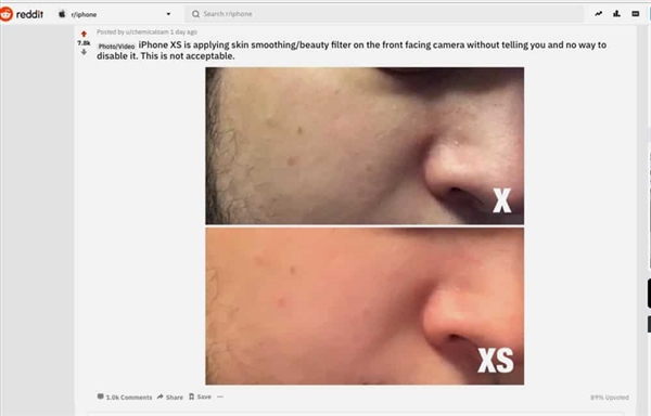 蘋果iPhone XS深陷&ldquo;美顏門&rdquo;：老外吐槽自拍太假