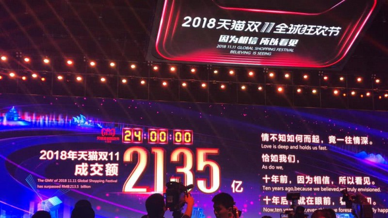 天貓雙十一收官：交易額達(dá)到2135億，物流訂單破10億