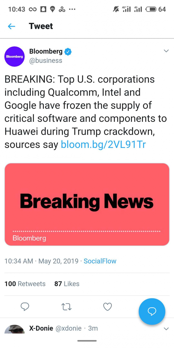 傳英特爾、高通和博通公司正在切斷與華為的交易
