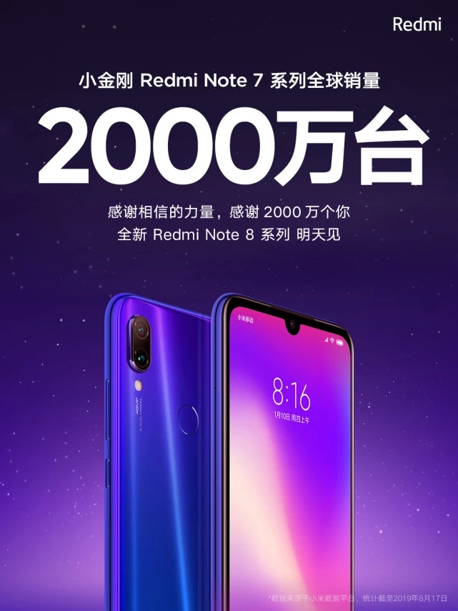 Redmi宣布Note 7系列七個(gè)月銷量破2000萬臺