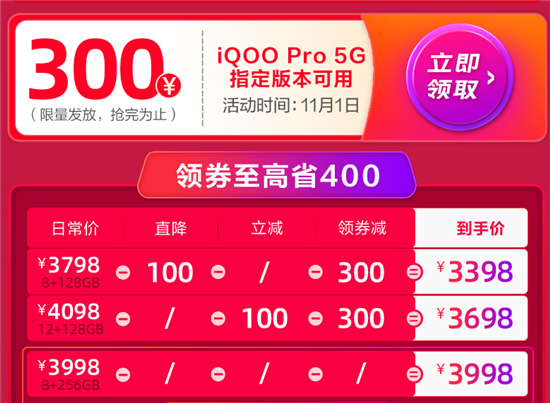 最低售價(jià)僅3398元 iQOO Pro 5G版限時(shí)優(yōu)惠享不停