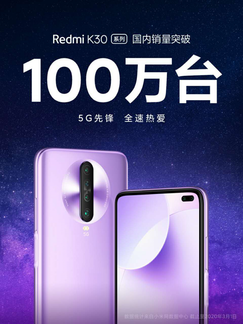 Redmi K30系列國內銷量突破100萬 Redmi K30 Pro即將發(fā)布